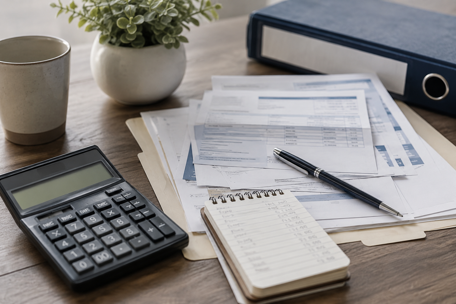 Organized workspace for financial tasks