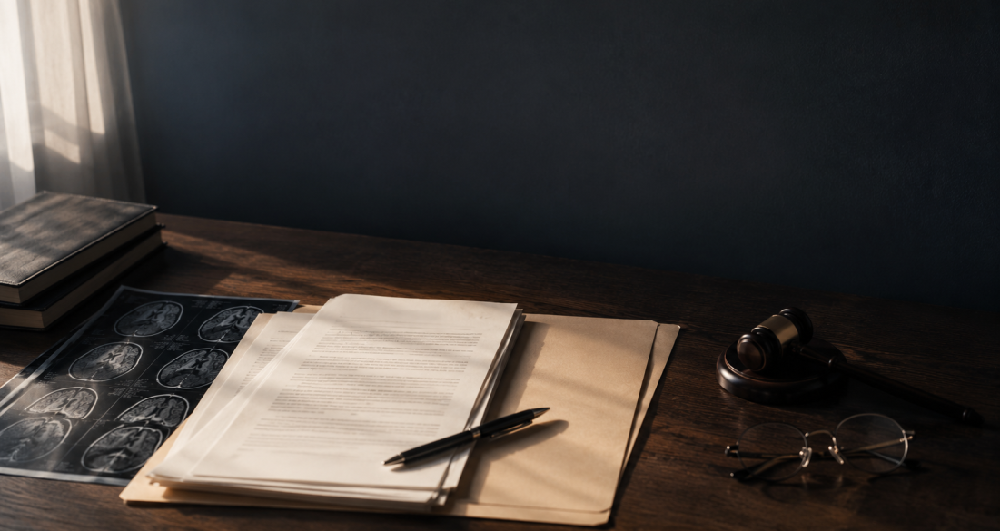 Serene legal workspace with documents and gavel
