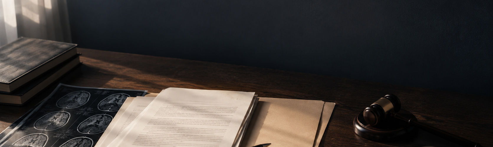 Serene legal workspace with documents and gavel