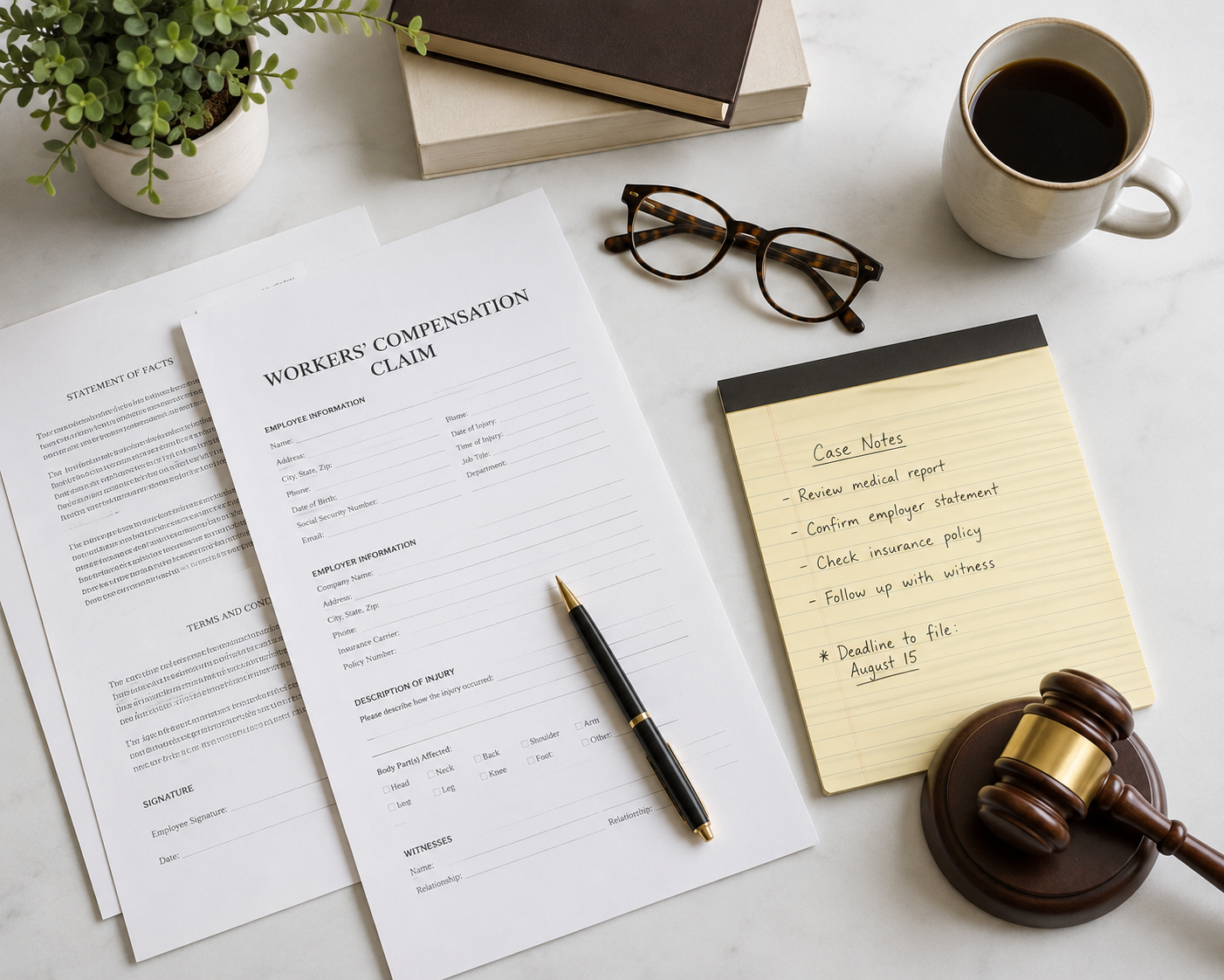 legal workspace with case notes