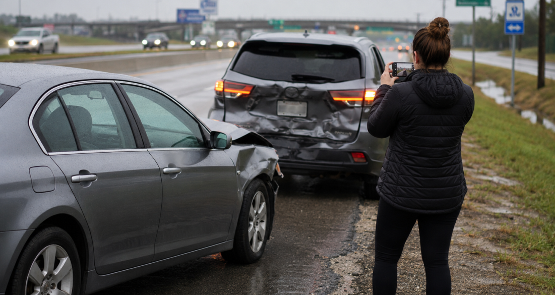 Documenting a Rainy Roadside Collision
