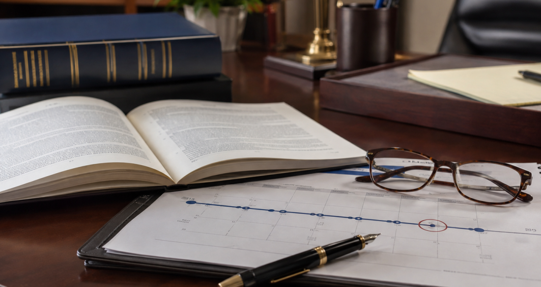 a law office desk showing open legal documents