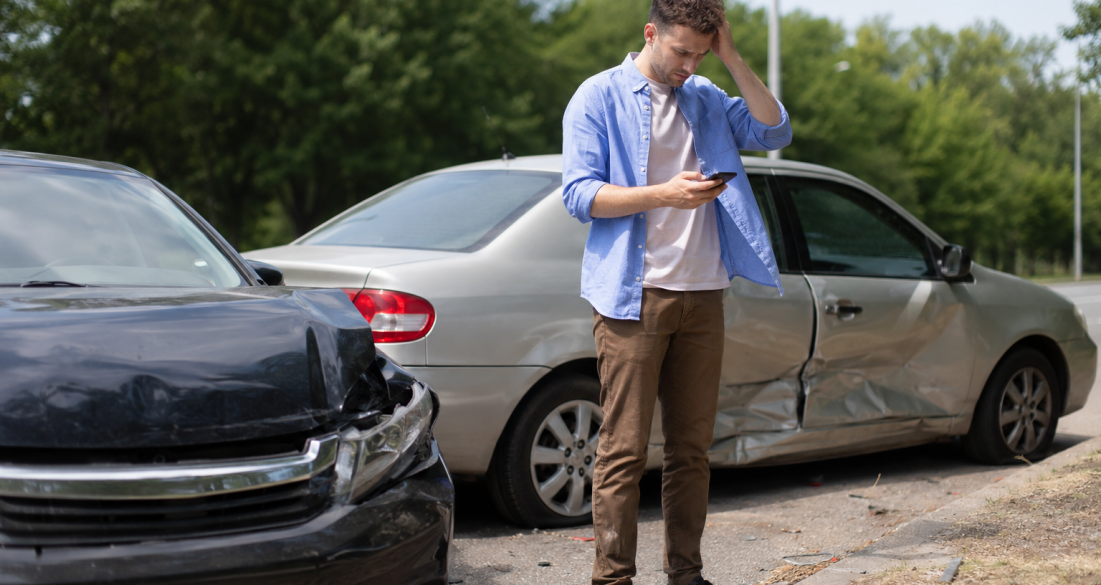 Stressed Driver After Roadside Collision