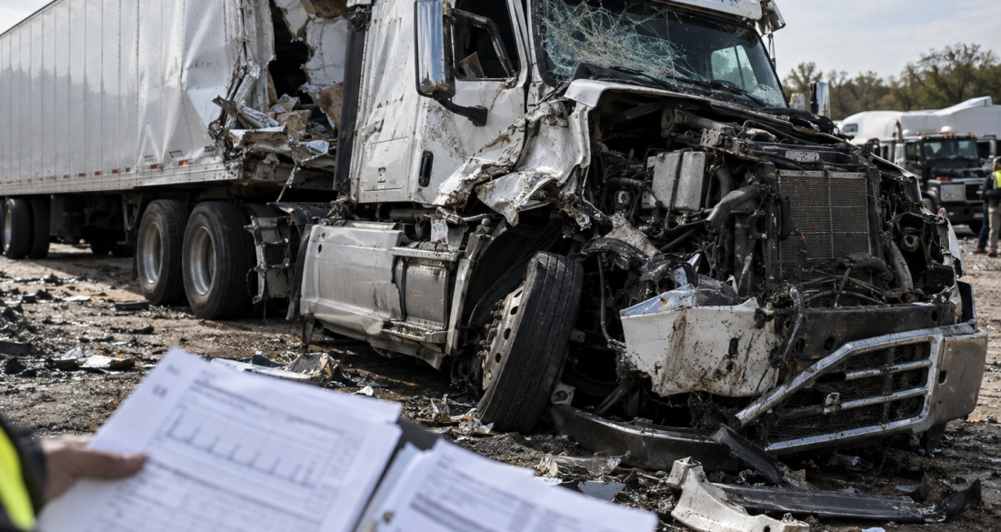 Wrecked Semi-Truck Inspection Scene